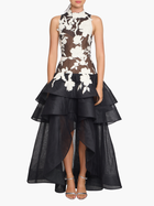 Leather Guipure High Neck Sleeveless Tiered Gown