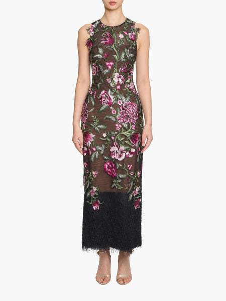 green emerald velvet dress Embroidered Fringe Midi Dress main image 0