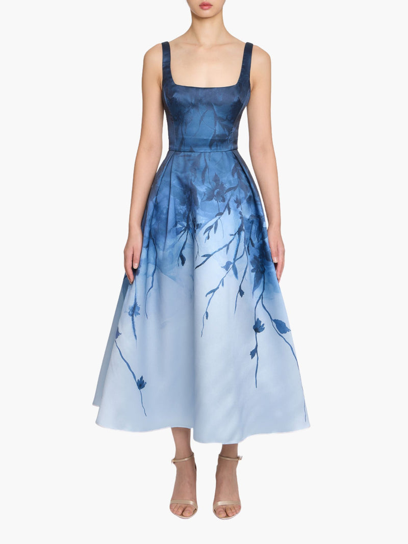 Floral Printed Mikado Midi Dress