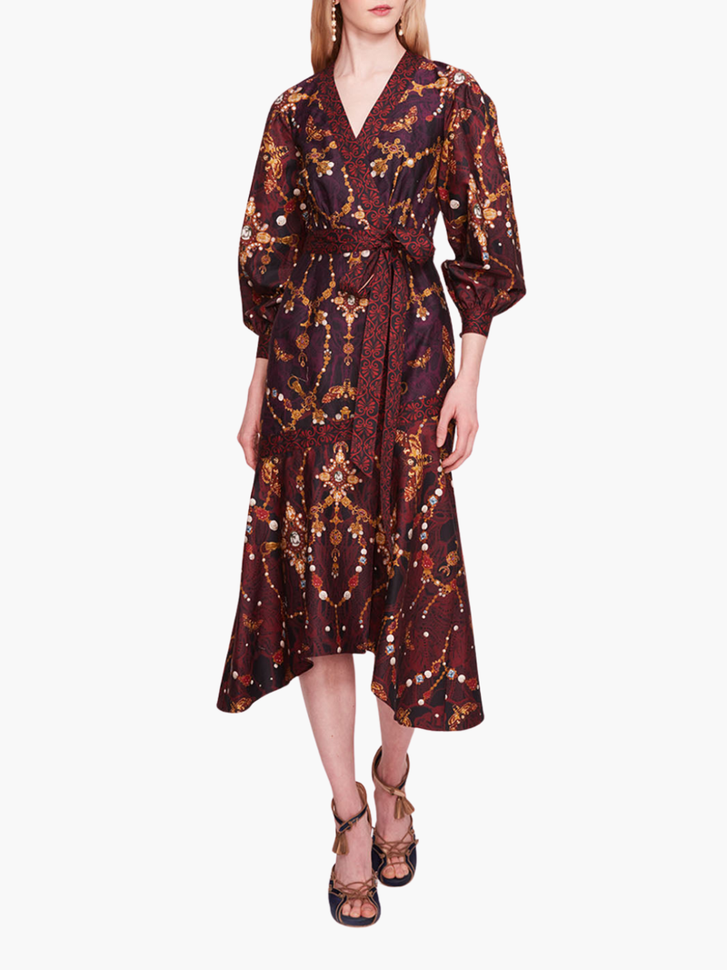 Printed Poplin Wrap Midi Dress
