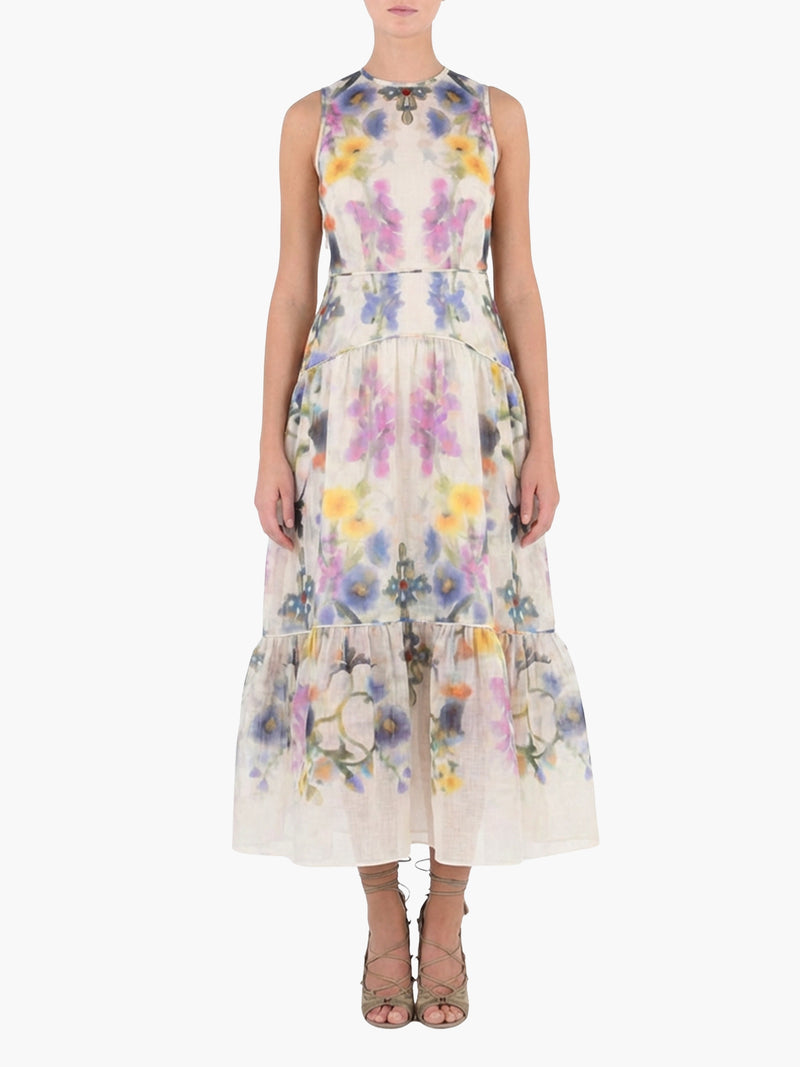 Ramie High Neck Tiered Maxi Dress