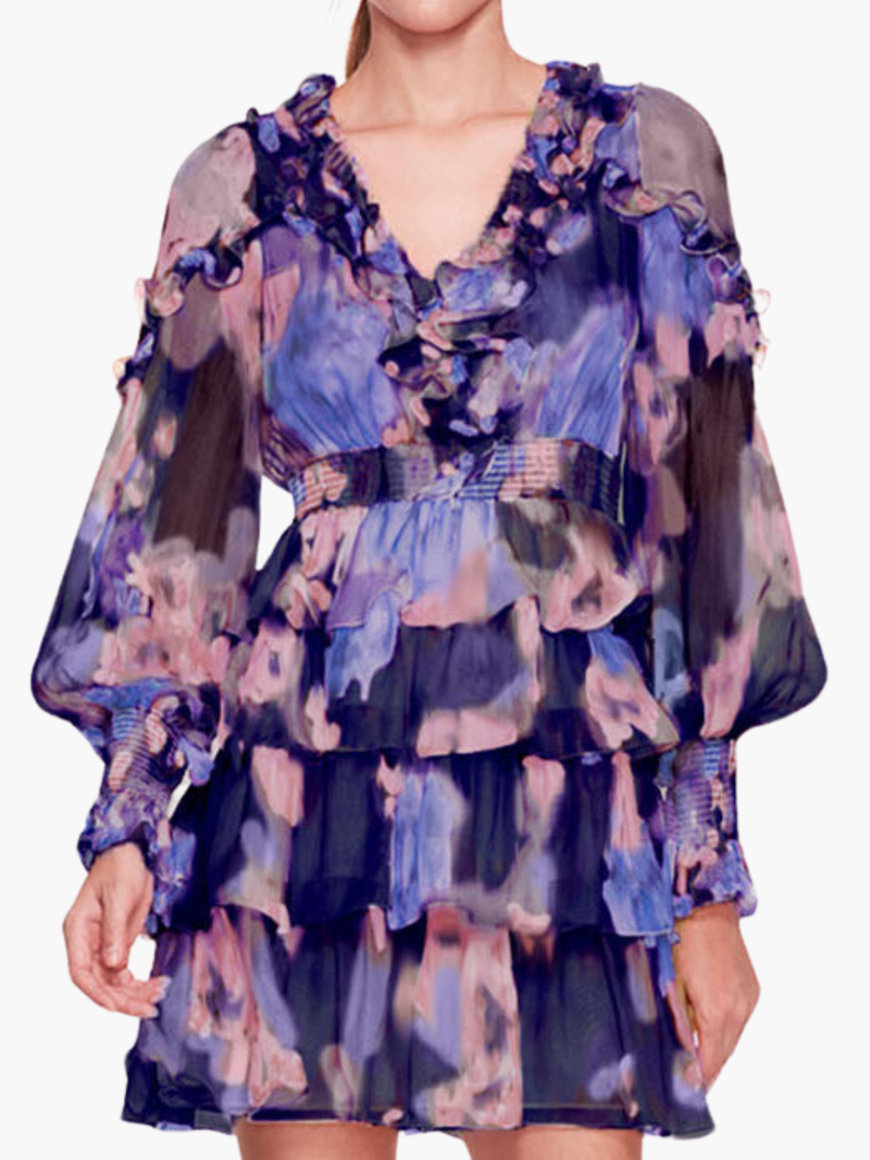 Orchid Silk V-Neck Tierd Mini Dress