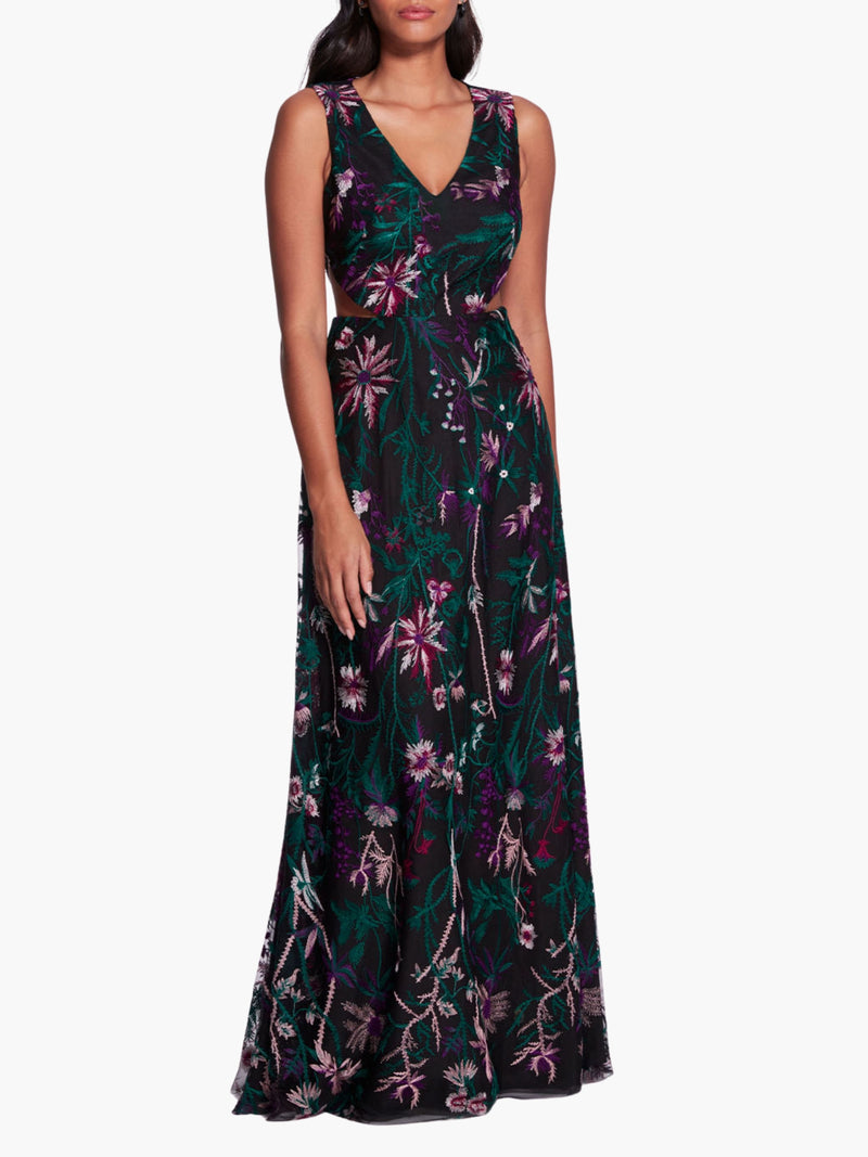 Keyhole Back Floral Gown