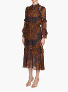 Braided Leopard Flounced Silk Chiffon Midi Dress