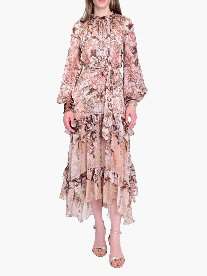 Reverie Belted Ruffle Midi Dress