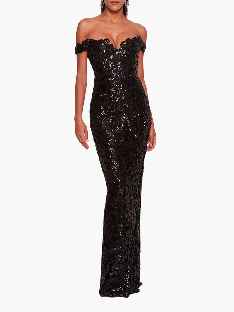 Off Shoulder Neckline Sequin Gown