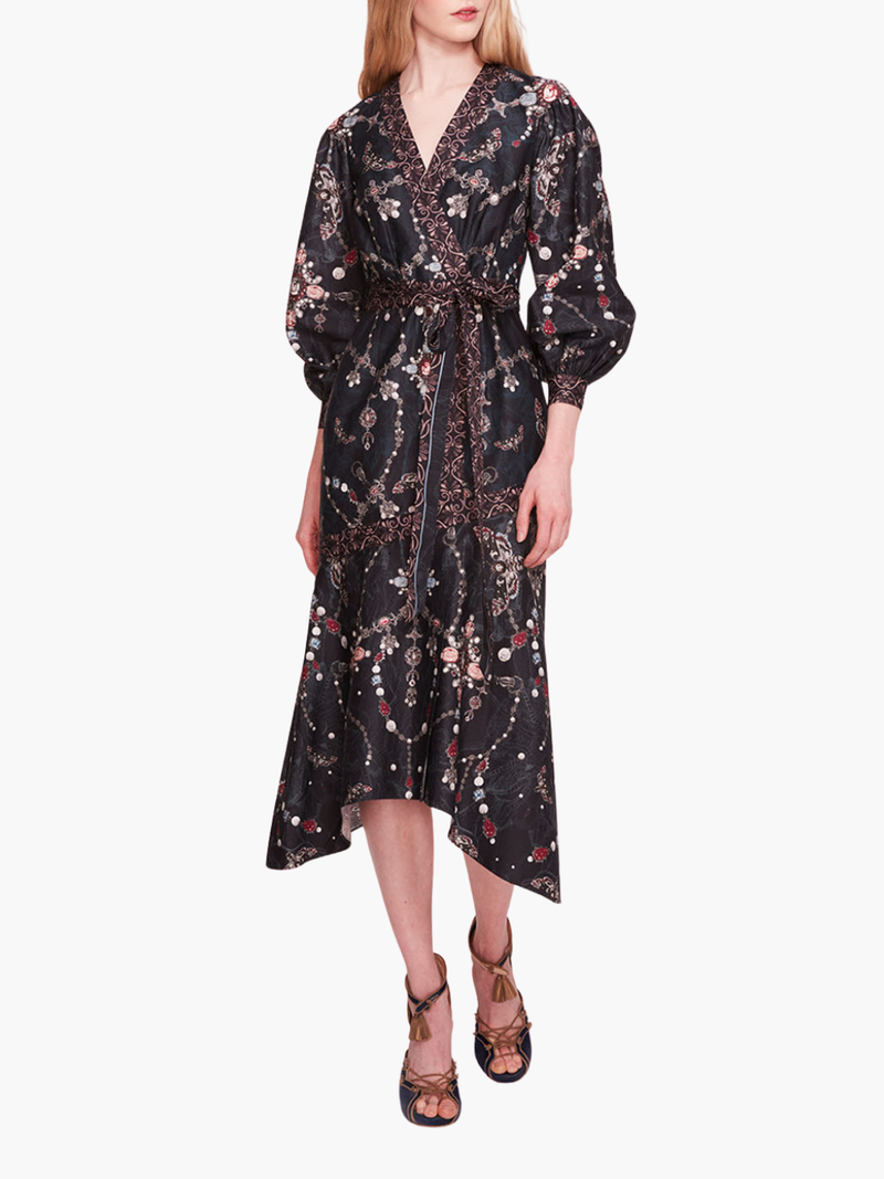 Printed Poplin Wrap Midi Dress