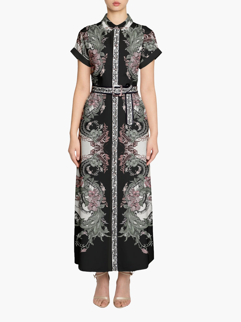 Belted Twill Shirt Maxi Dress