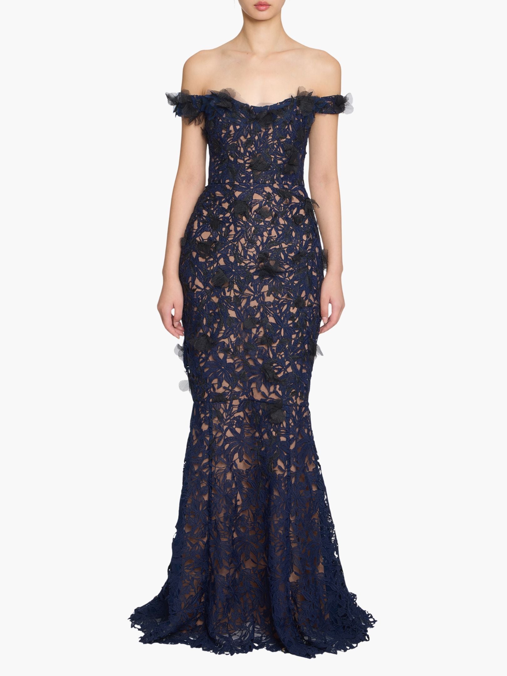 Vivarium Vines Guipure Lace Off Shoulder Gown