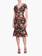 Embroidered Guipure V-neck Midi Cocktail Dress