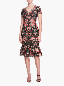 Embroidered Guipure V-neck Midi Cocktail Dress
