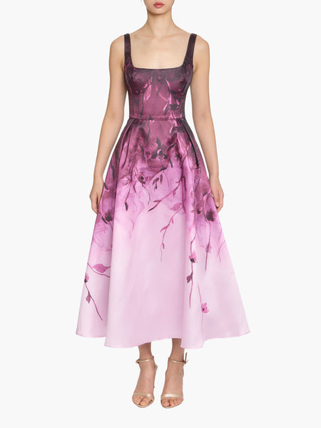 Floral Printed Mikado Midi Dress | Marchesa Floral Printed Mikado Midi Dress | Marchesa