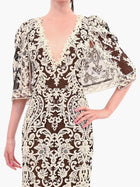 Mirrored Floral Cape Sleeve Gown