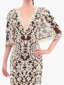 Mirrored Floral Cape Sleeve Gown