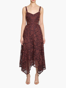 Victorian Corded Lace Ribbon Strap Handkerchief Hem Midi Dress