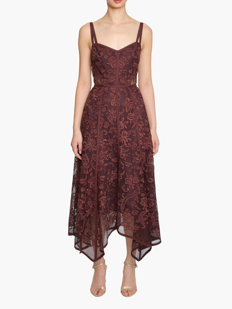 Victorian Corded Lace Ribbon Strap Handkerchief Hem Midi Dress