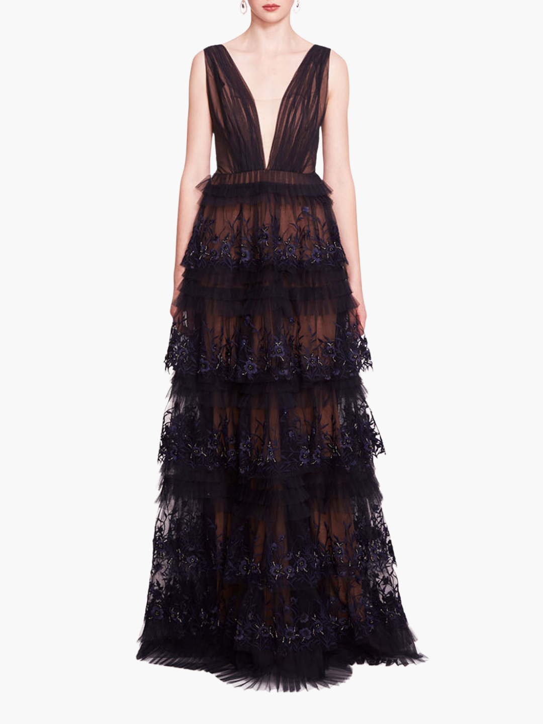 Tiered Terrarium V-Neck Gown