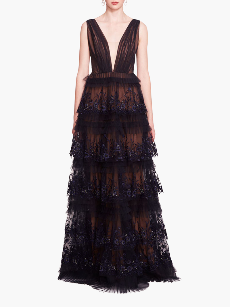 Tiered Terrarium V-Neck Gown