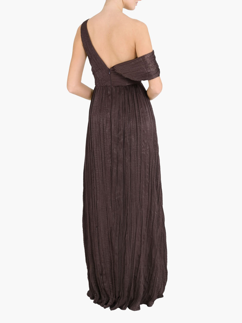 One-Shoulder Pleated Satin Gown