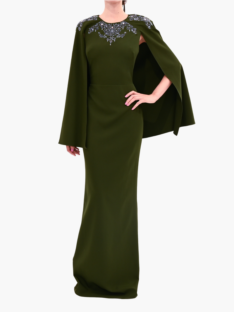 Stretch Crepe Cape Gown