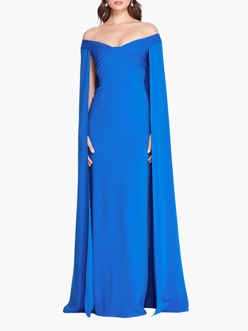 Off Shoulder Caped Column Gown