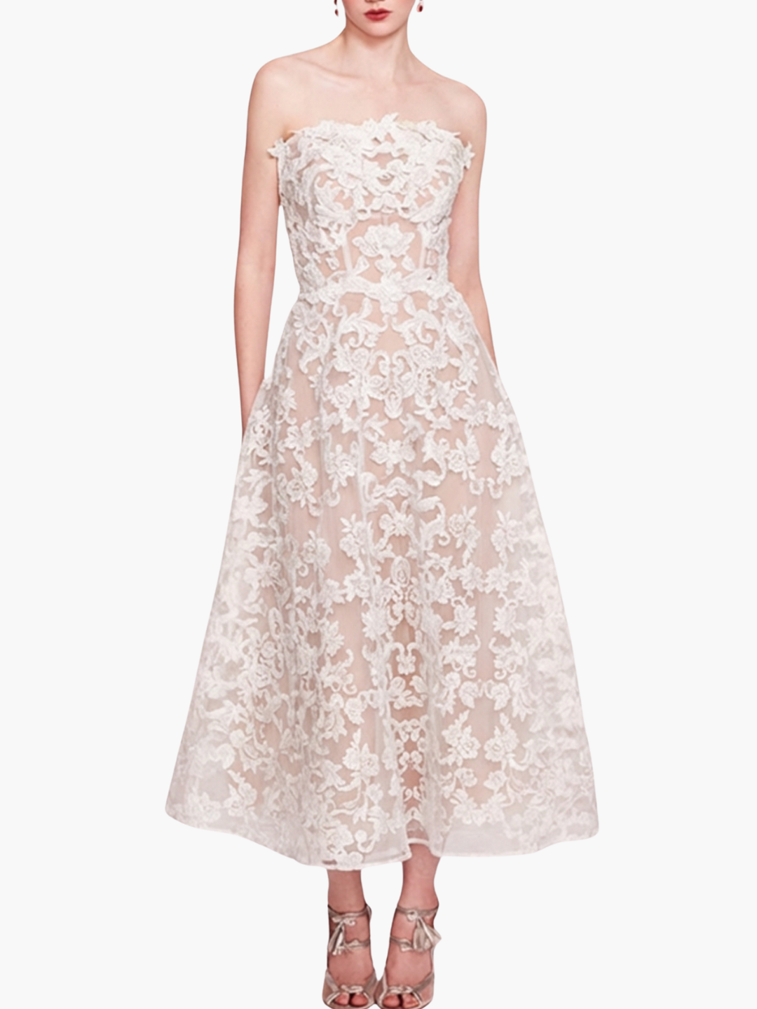 Strapless Corded Midi Dress