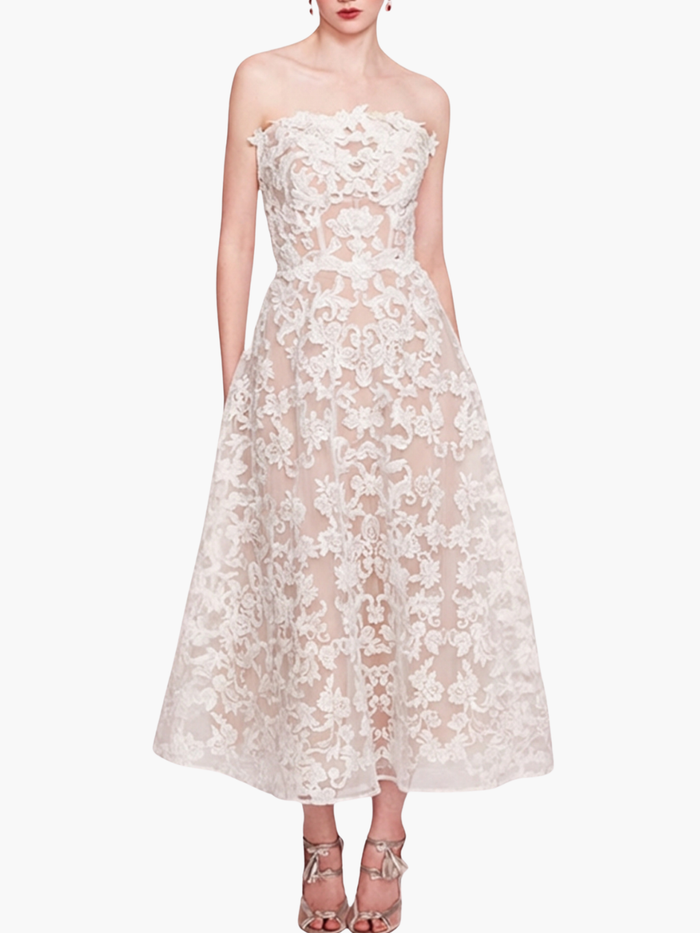 Strapless Corded Midi Dress