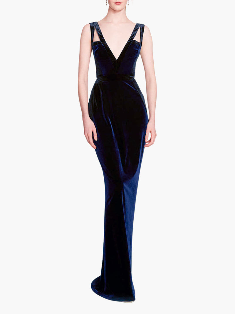 Velvet Sleeveless  Column Gown
