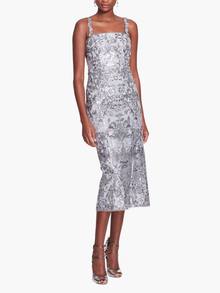 Silver Sequin Tea-length Midi Gown