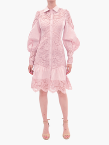 pink guipure lace dress Vrane Pink guipure-lace midi dress, M / Pink