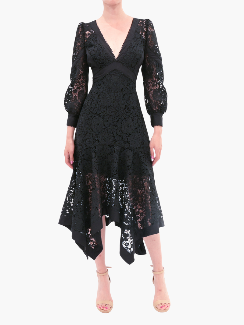 Lace Guipure Handkerchief Midi Dress