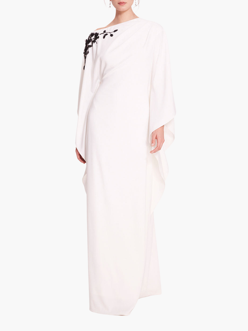 Embroidered Draped Kaftan Gown