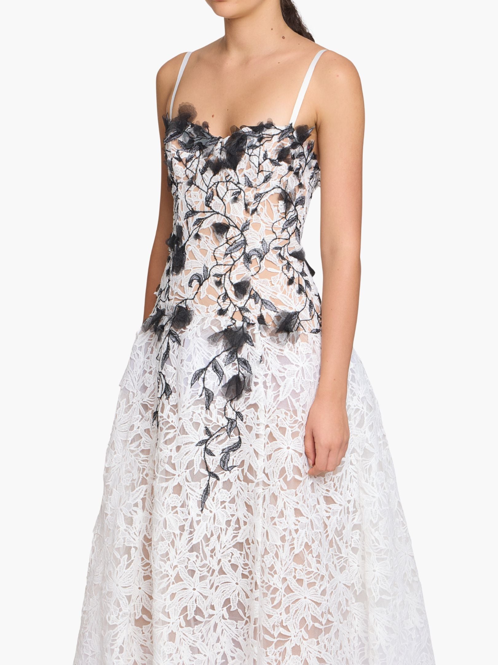 Vivarium Vines Lace Guipure A-line Midi Dress - Black White / 0 / N85M4077 Vivarium Vines Lace Guipure A-line Midi Dress - Black White / 0 / N85M4077