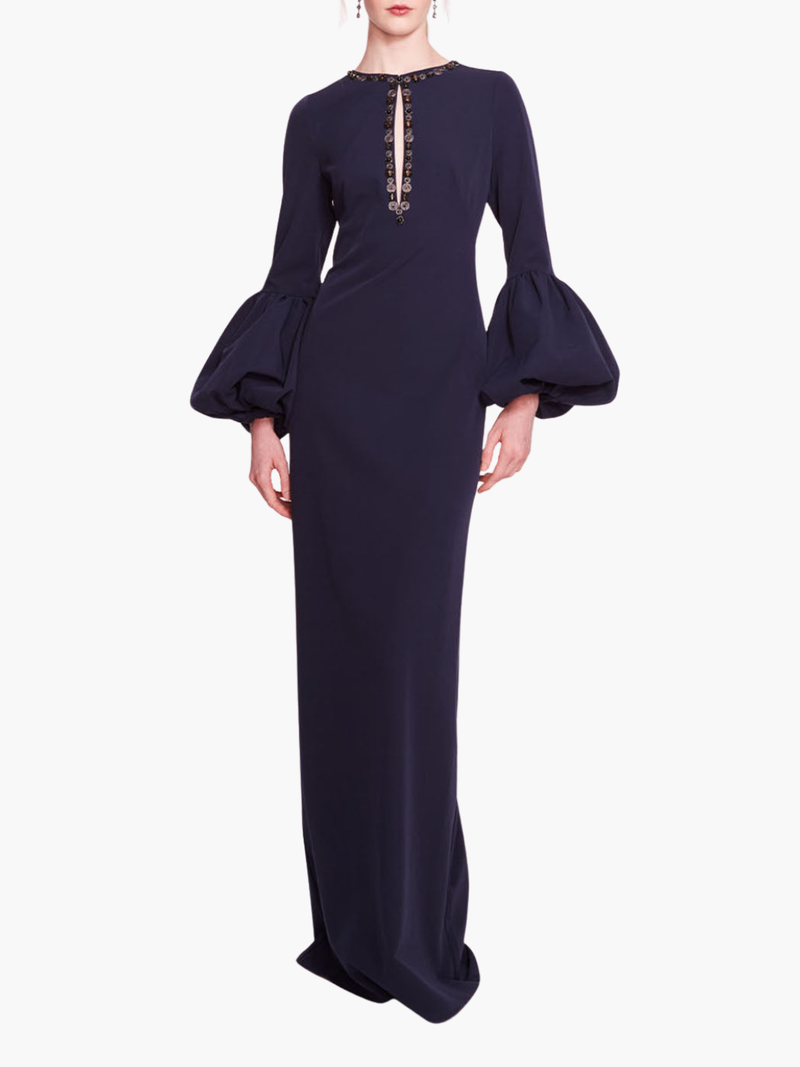 Puffed Sleeve Column Gown