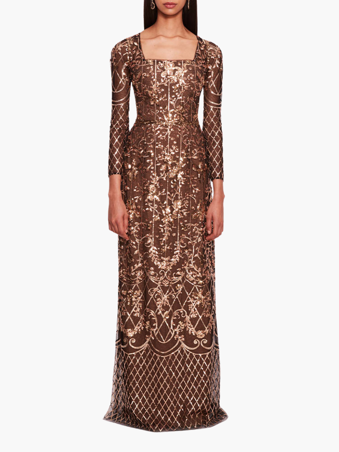 Sequin Lattice Sleeved Gown