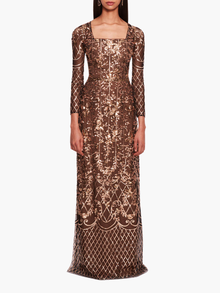 Sequin Lattice Sleeved Gown