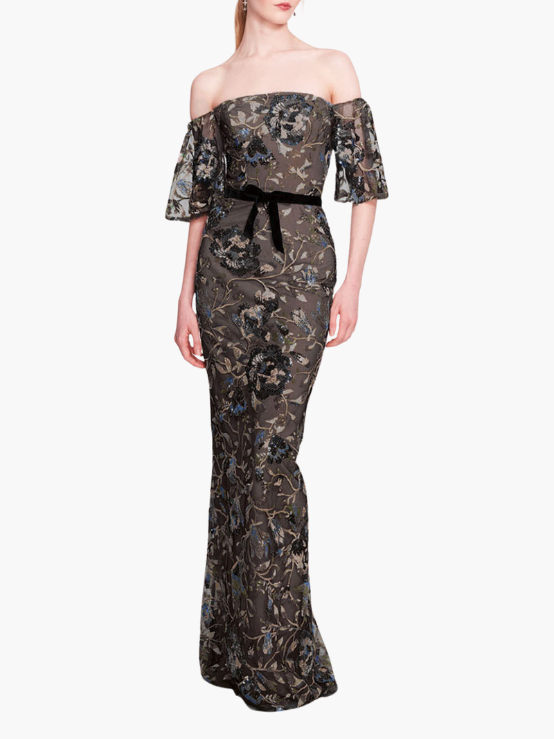 Velvet Cutwork Midi Dress | Marchesa Velvet Cutwork Midi Dress | Marchesa