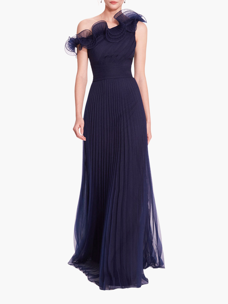 Pebble Organza Pleated Gown