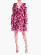 Watercolor Blooms Pleated Long Sleeve Chiffon Mini Dress