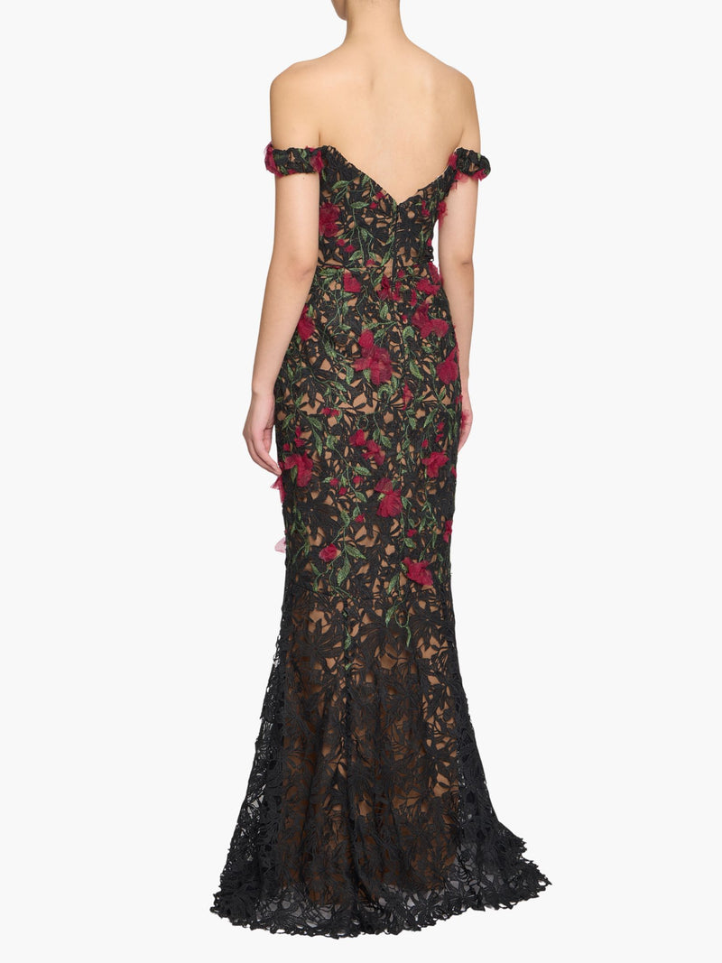 Guipure Lace Off Shoulder Gown