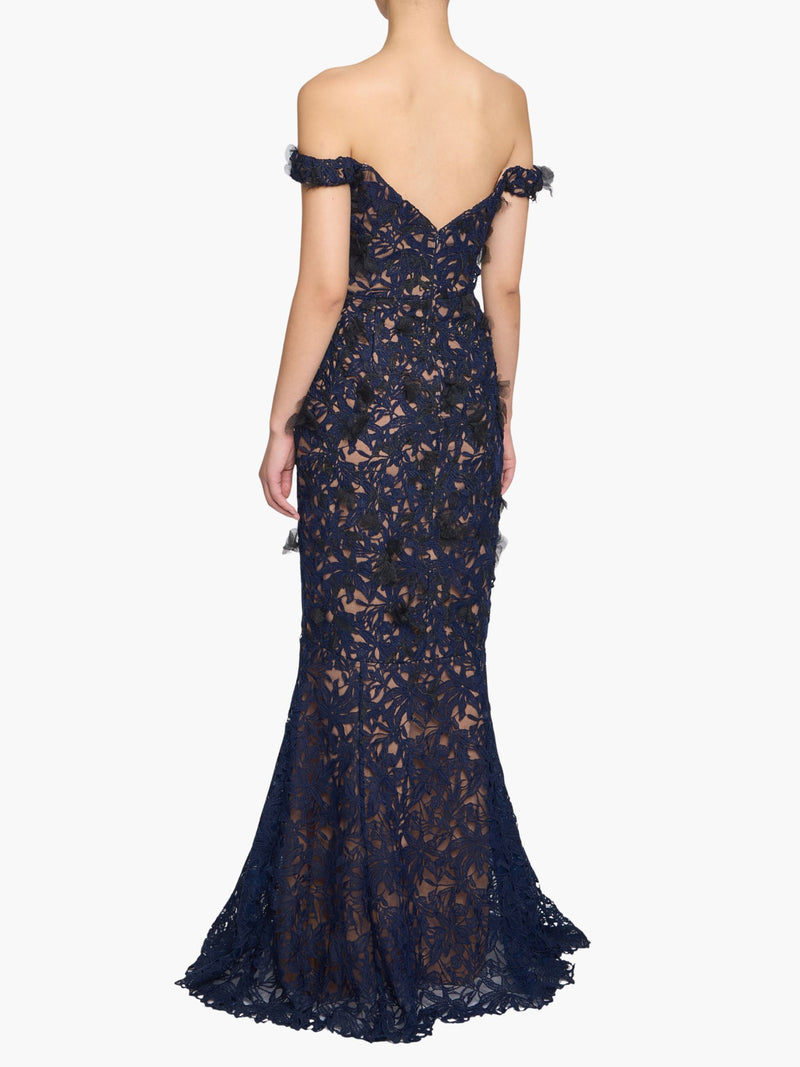 Guipure Lace Off Shoulder Gown