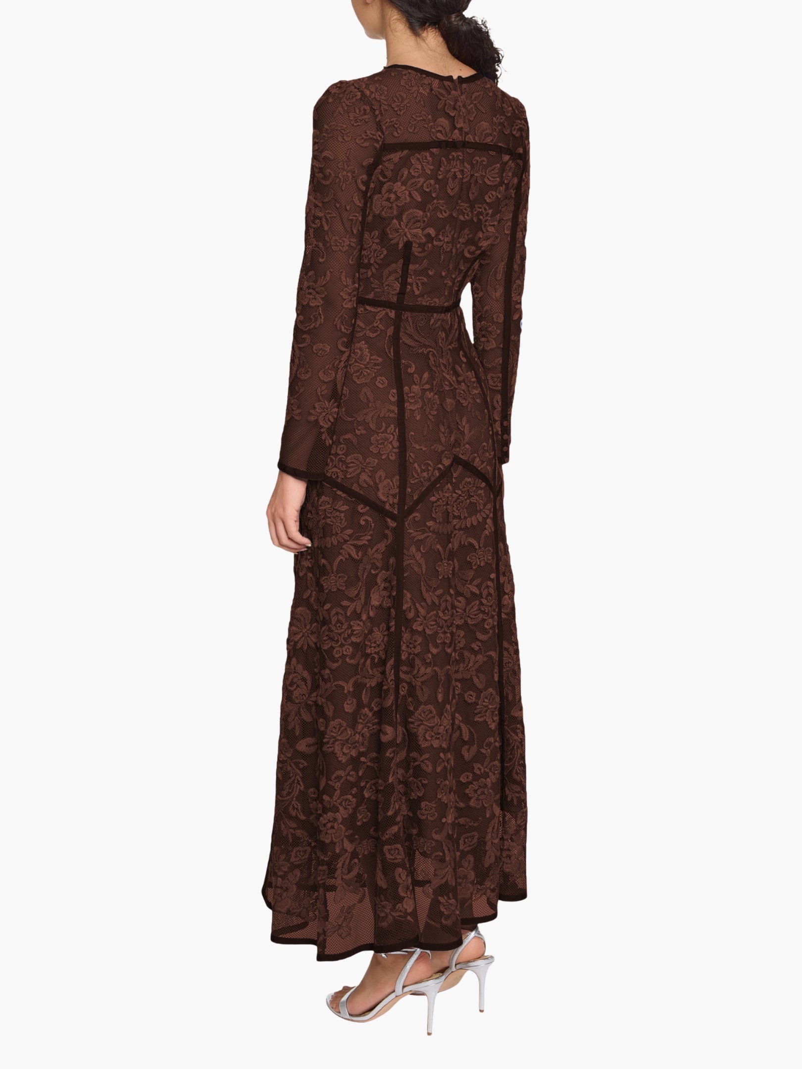 Victorian Corded Lace Deep V Button Maxi Dress - Brown / 12 / R86DL4042 Victorian Corded Lace Deep V Button Maxi Dress - Brown / 12 / R86DL4042