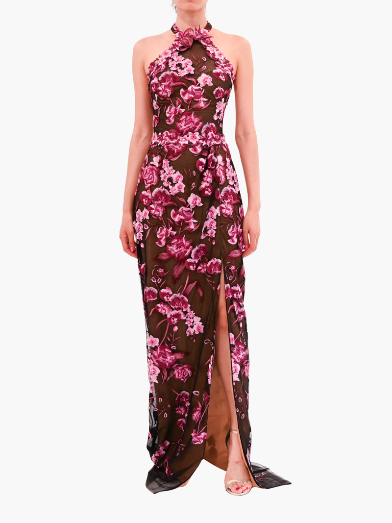 Bronix Botanicals Halter Column Gown