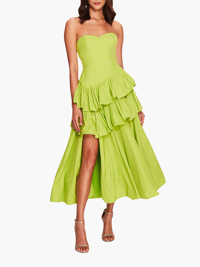 Taffeta Tiered Ruffle Midi Dress