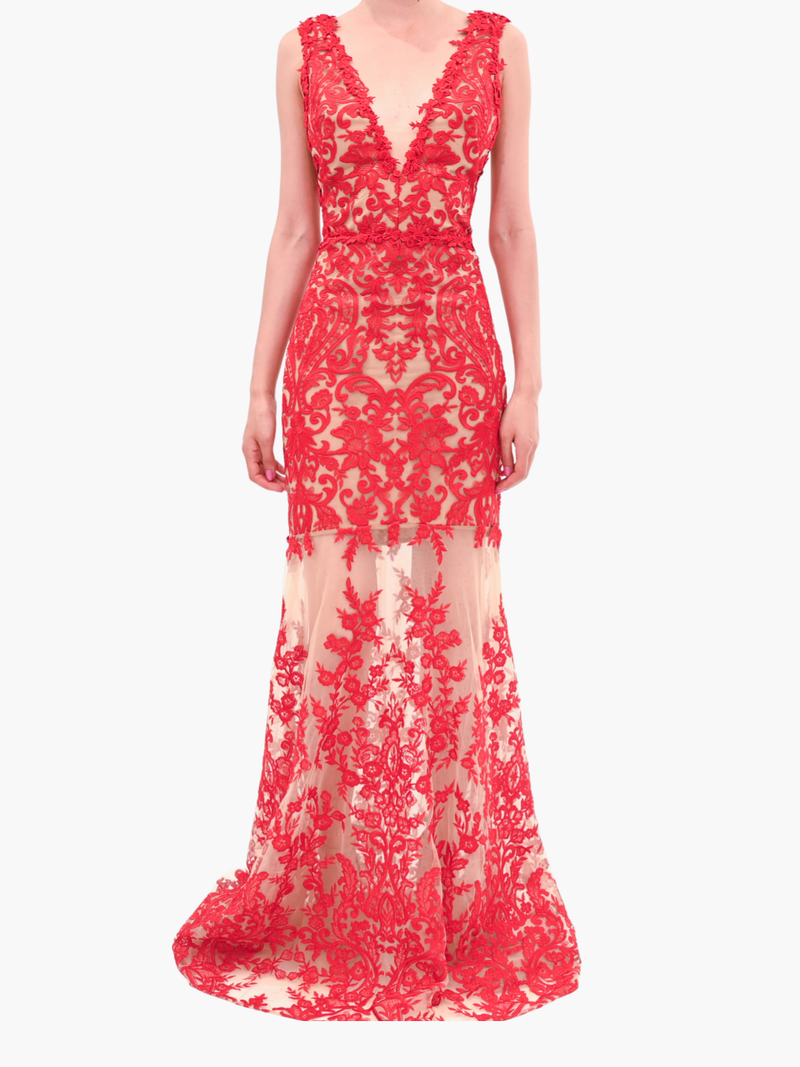 Mirrored Floral Sleeveless Gown