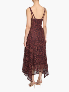 Victorian Corded Lace Ribbon Strap Handkerchief Hem Midi Dress