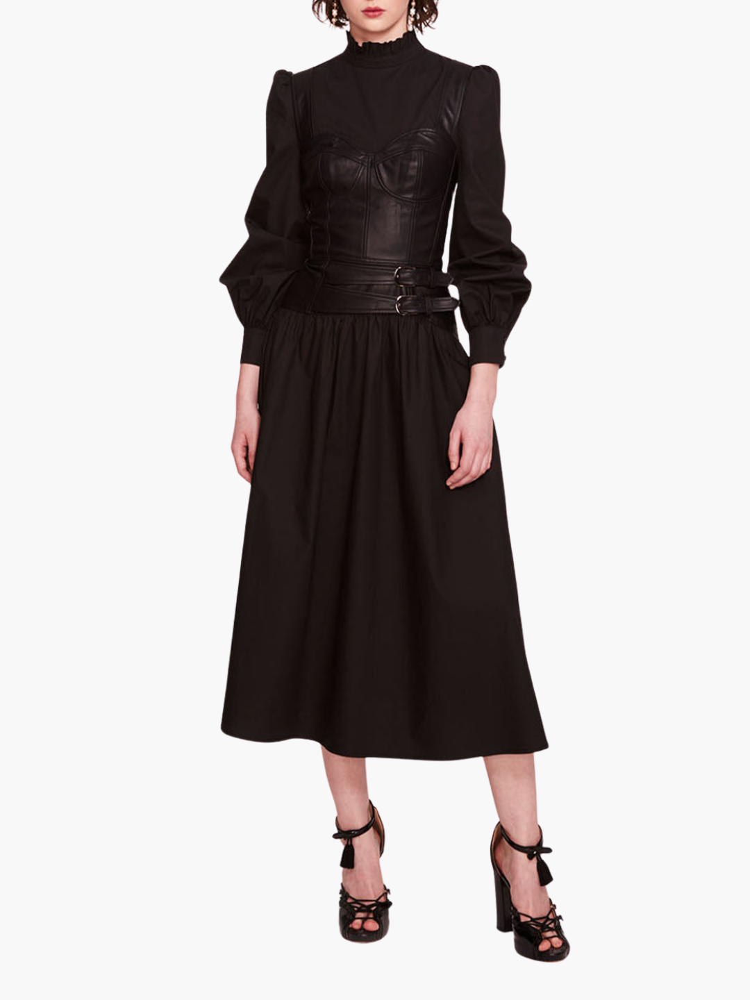 Faux Leather Poplin Corset Midi Dress | Marchesa Faux Leather Poplin Corset Midi Dress | Marchesa