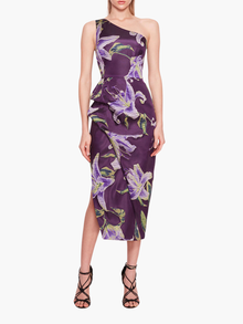 One Shoulder Drape Midi Dress