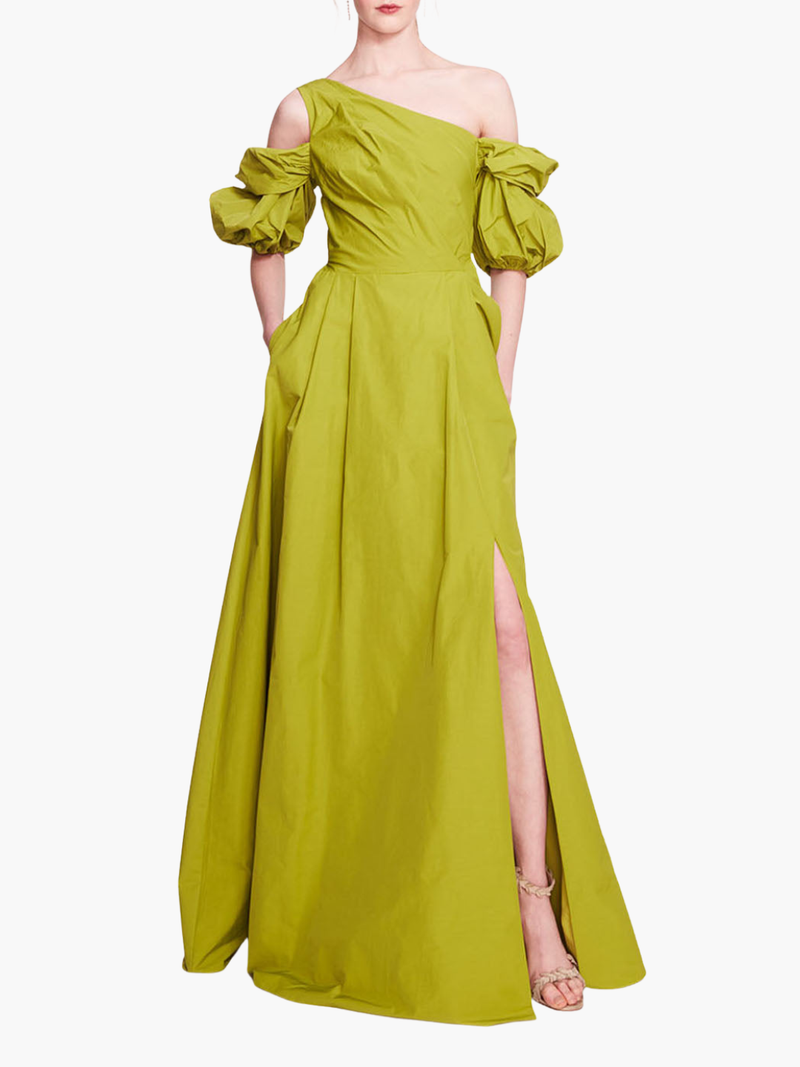 Bubble Sleeve Taffeta Gown
