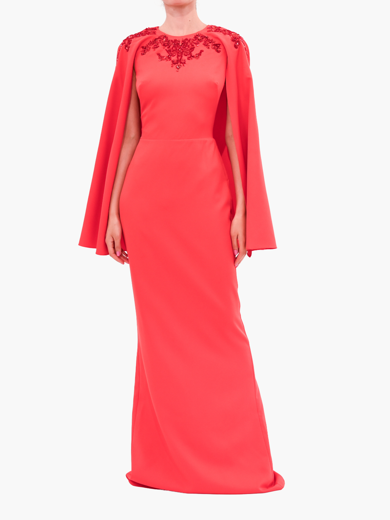 Stretch Crepe Cape Gown